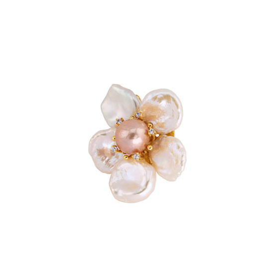 Image Title Onlyspark Baroque Pearl Brooch Pins for Women, 11mm Baroque Pearl Pink Freshwater Cultured with 5 Baroque Pearl Flower with 18K Gold Plated Copper Pin